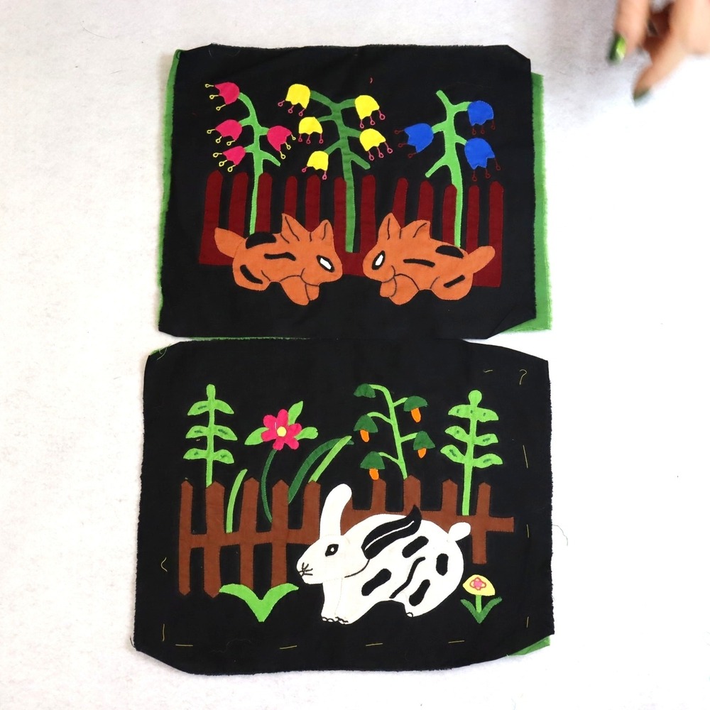 Vintage‎ Kuna Mola Textile Panels Pair Folk Art Animals